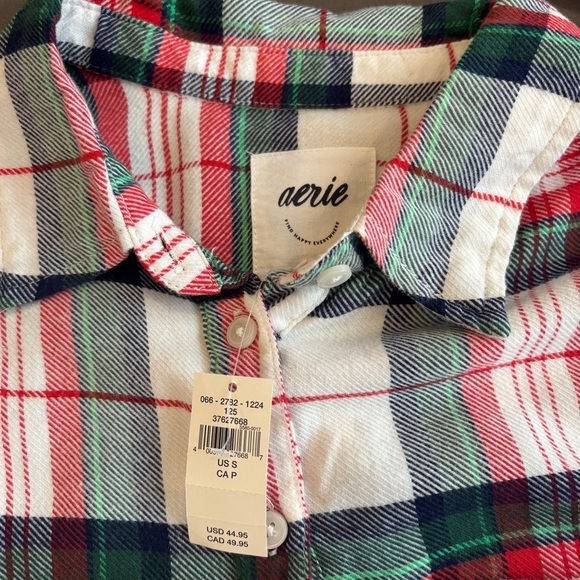Aerie Plaid White/Red/Green Button-Up Shirt Size Small NWT - Picture 4 of 7